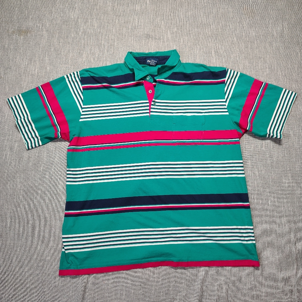 VINTAGE Par Four Polo Shirt Mens‎ XL Turquoise Striped Golf Regular Fit
